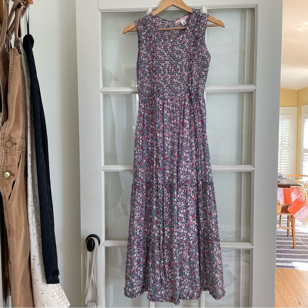 Banjanan 100% cotton floral print pink purple sleeveless maxi dress medium M